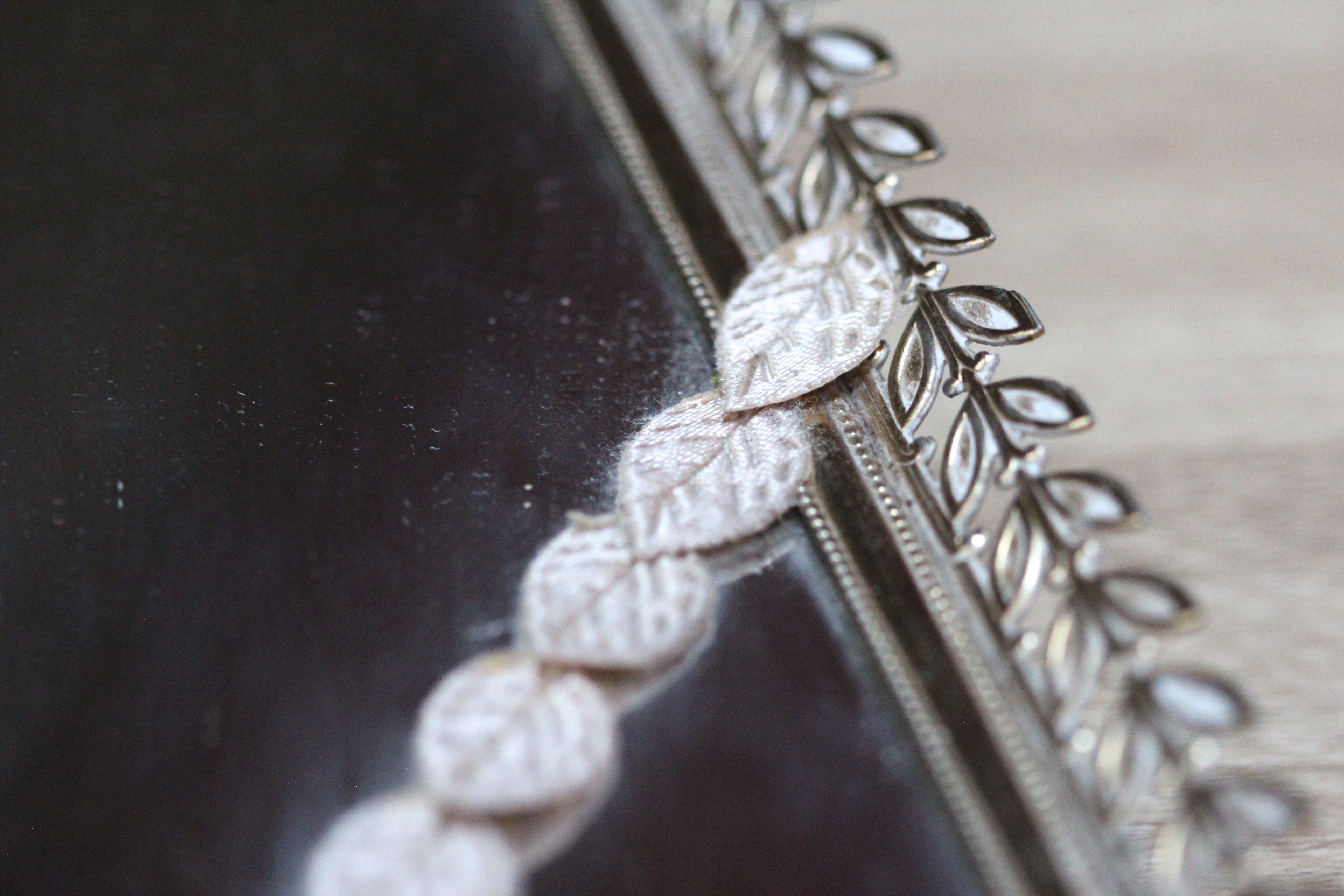 Rectangle Leaves Lace Antique Mirror Tray #119