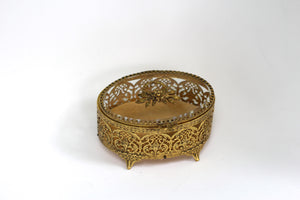 Oval floral Vintage Ormolu Filigree Jewelry Box #134
