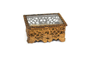 Lace Antique Ormolu Filigree Jewelry Box #133
