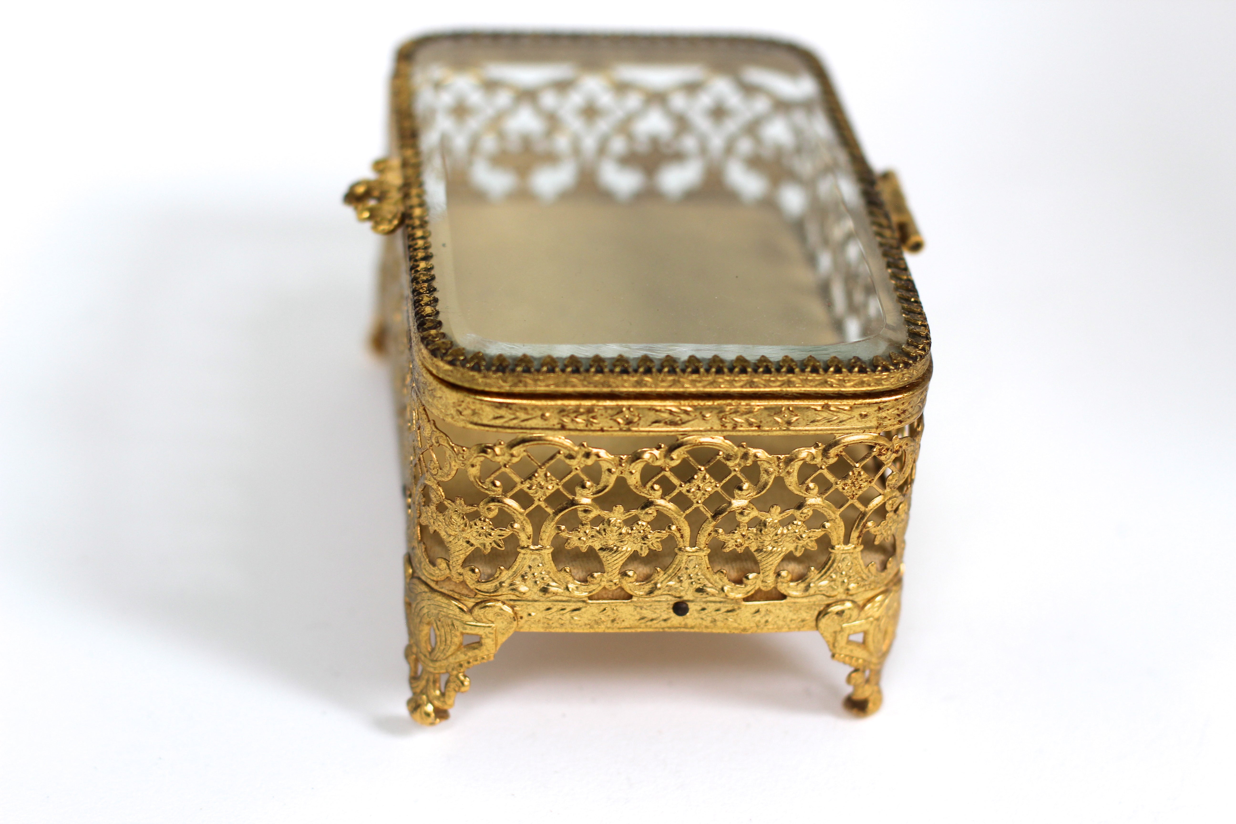 Antique Ormolu Filigree Jewelry Box #131