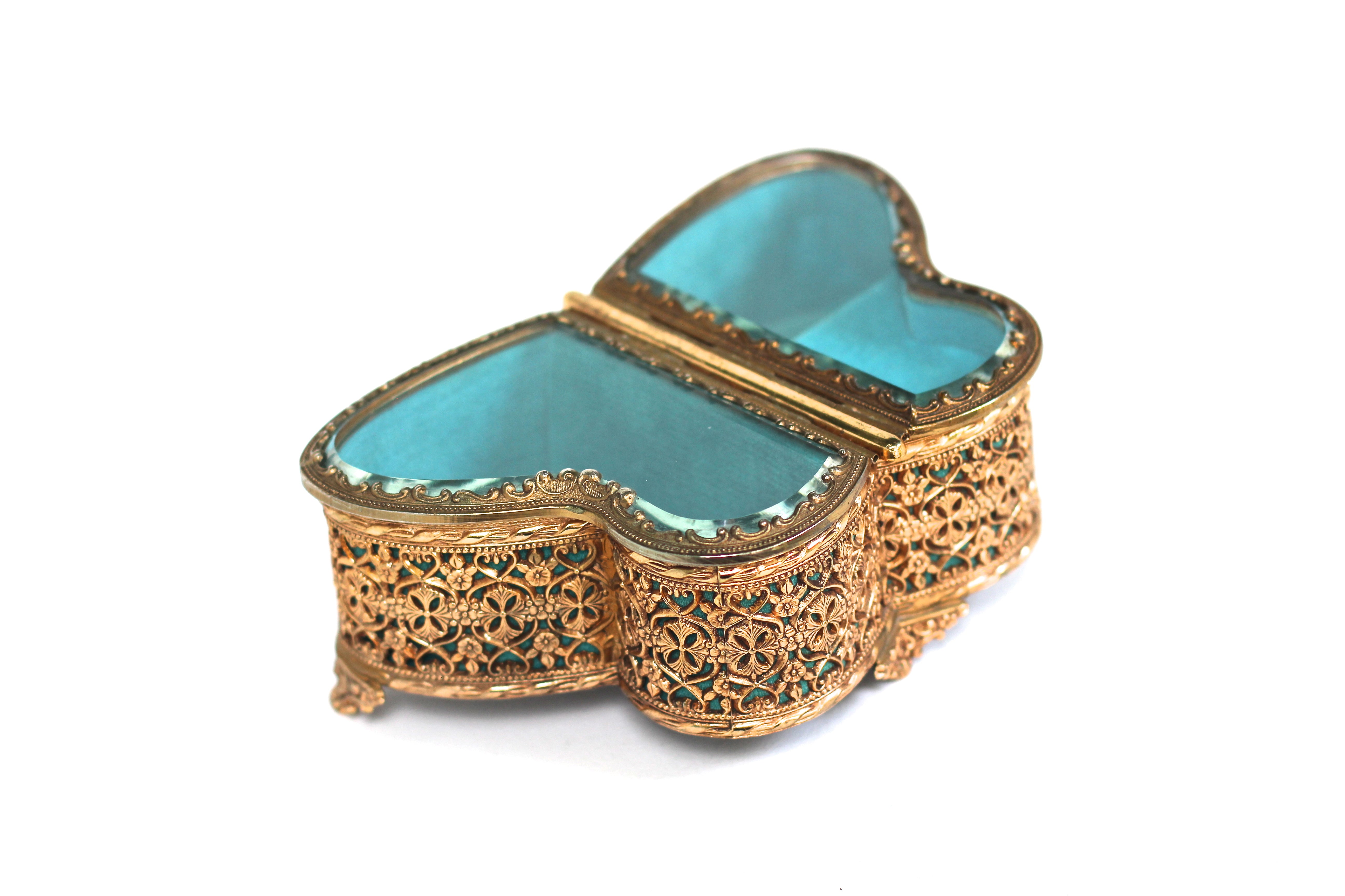 Antique Rare Teal Butterfly Jewelry Music Box