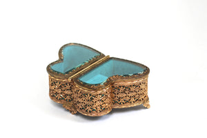 Antique Rare Teal Butterfly Jewelry Music Box