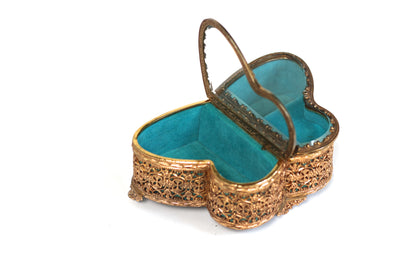 Antique Rare Teal Butterfly Jewelry Music Box