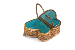 Antique Rare Teal Butterfly Jewelry Music Box