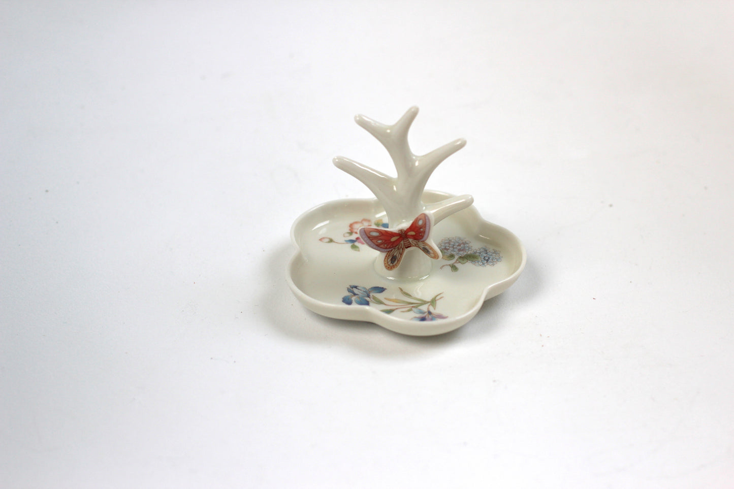 Antique Butterfly Flowers Porcelain Ring Holder