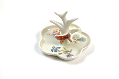 Antique Butterfly Flowers Porcelain Ring Holder