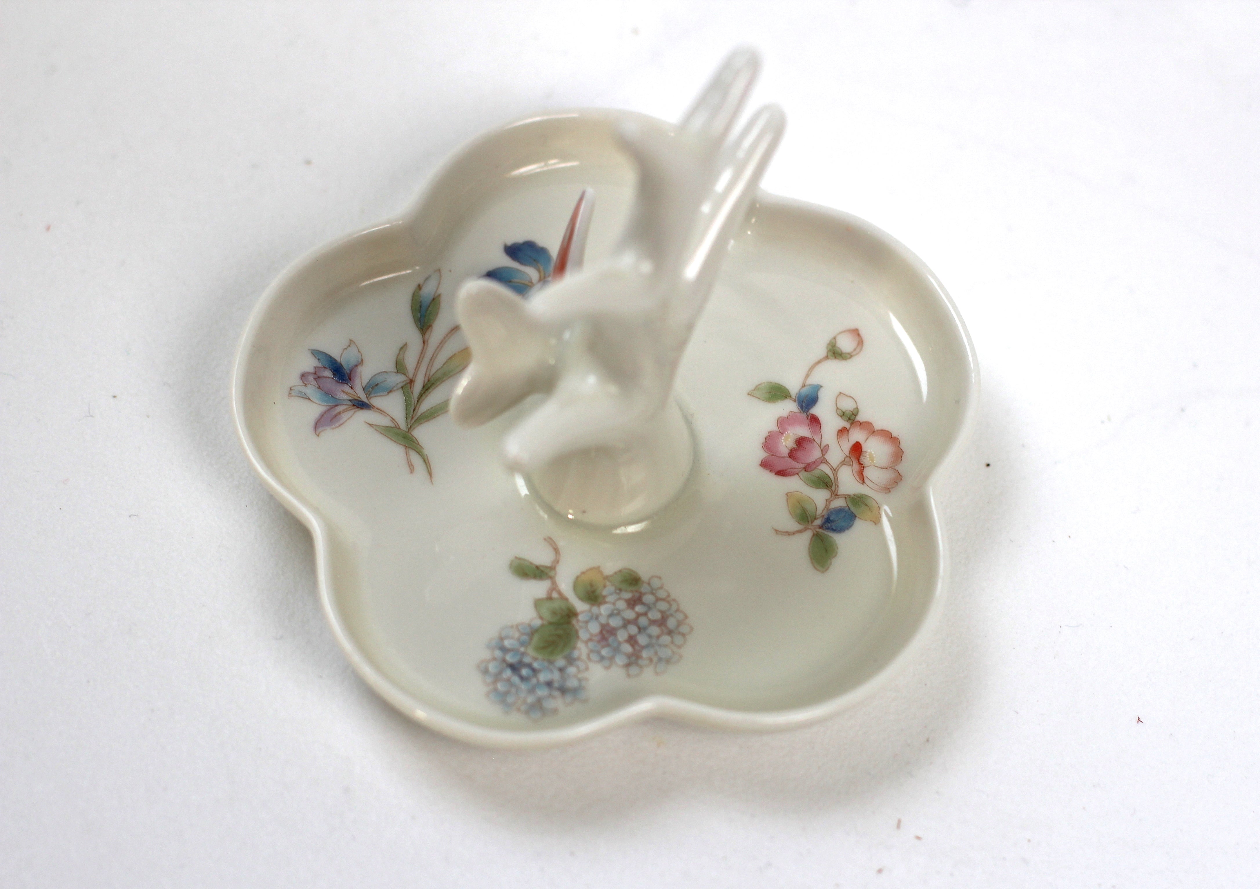 Antique Butterfly Flowers Porcelain Ring Holder