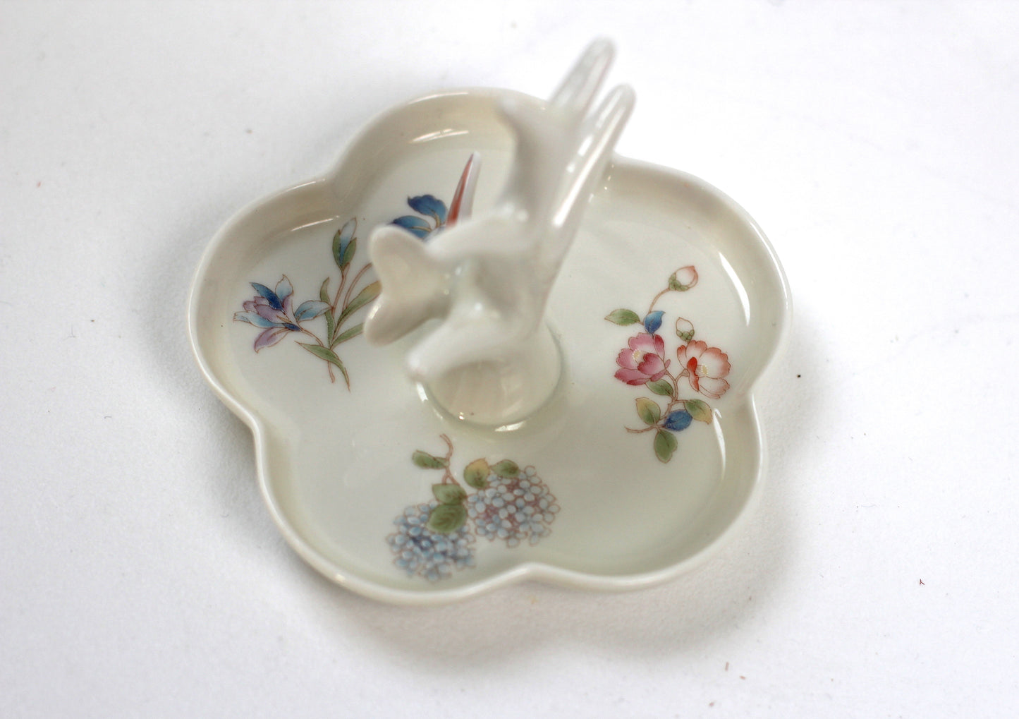 Antique Butterfly Flowers Porcelain Ring Holder