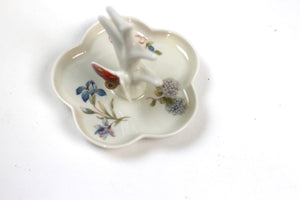 Antique Butterfly Flowers Porcelain Ring Holder