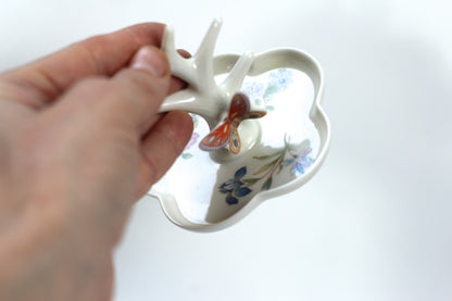 Antique Butterfly Flowers Porcelain Ring Holder