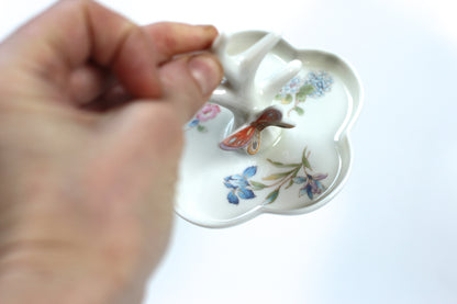 Antique Butterfly Flowers Porcelain Ring Holder