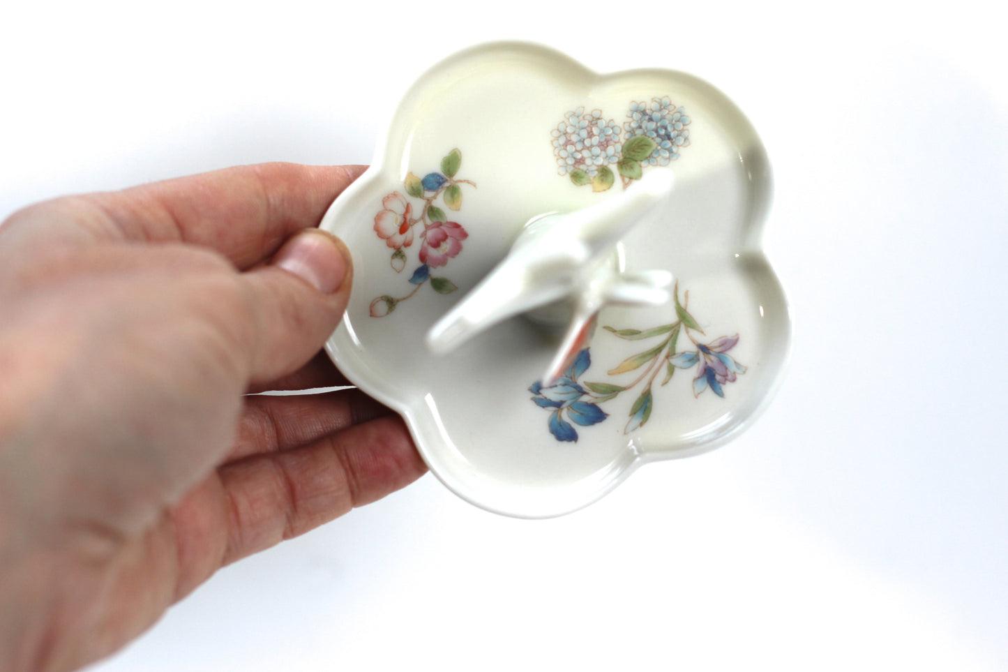 Antique Butterfly Flowers Porcelain Ring Holder