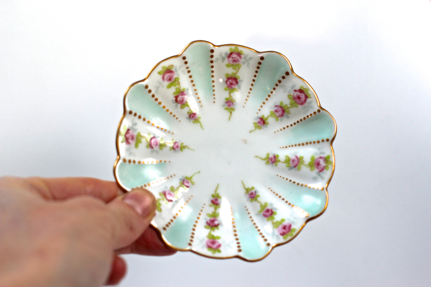 Antique Pink Flowers Porcelain Ring Plate