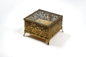 Antique Square Ormolu Filigree Jewelry Box