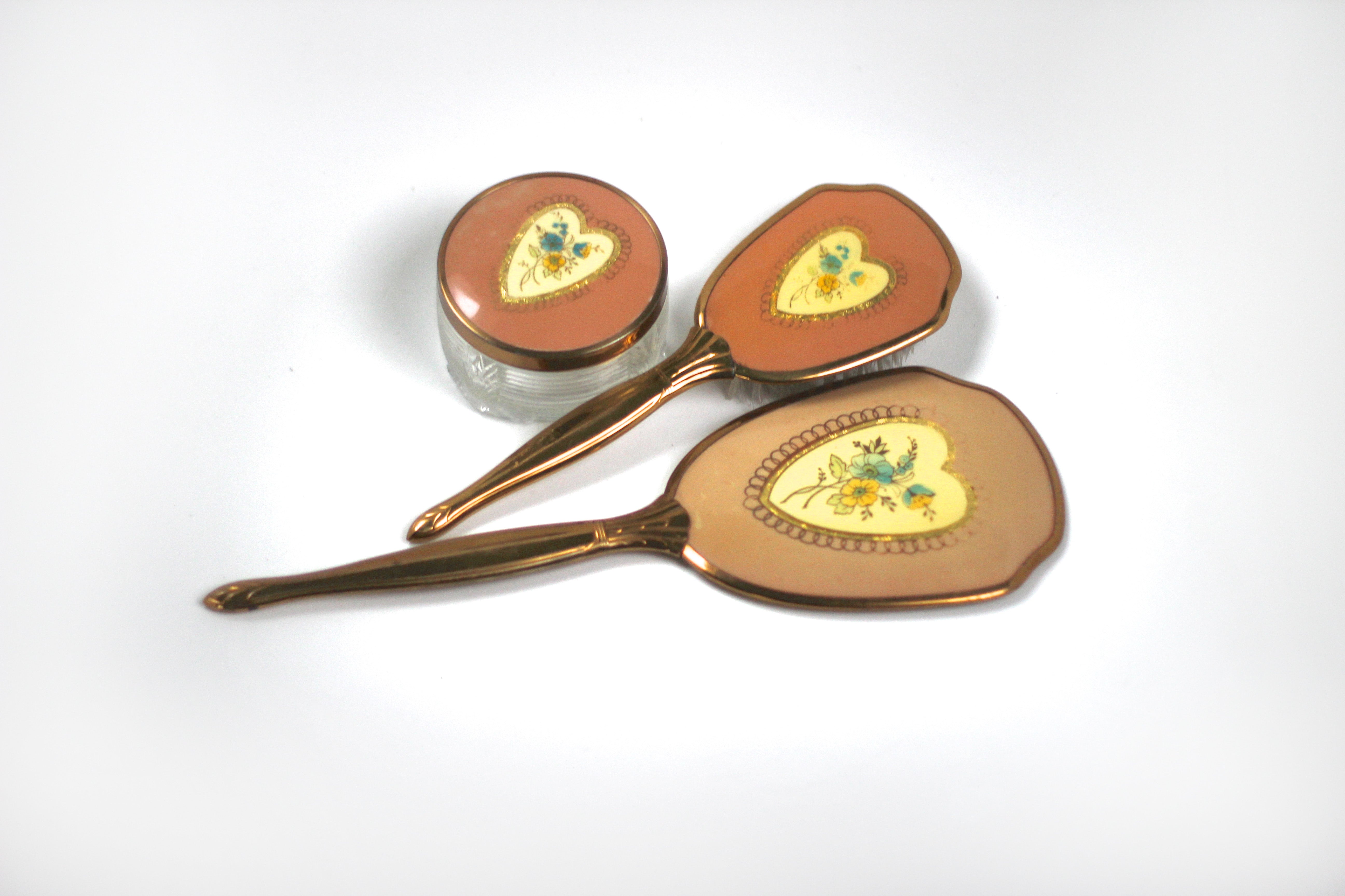 Antique Pink Heart Vanity Set