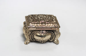Antique Teal Velvet interior Silver Jewelry Box