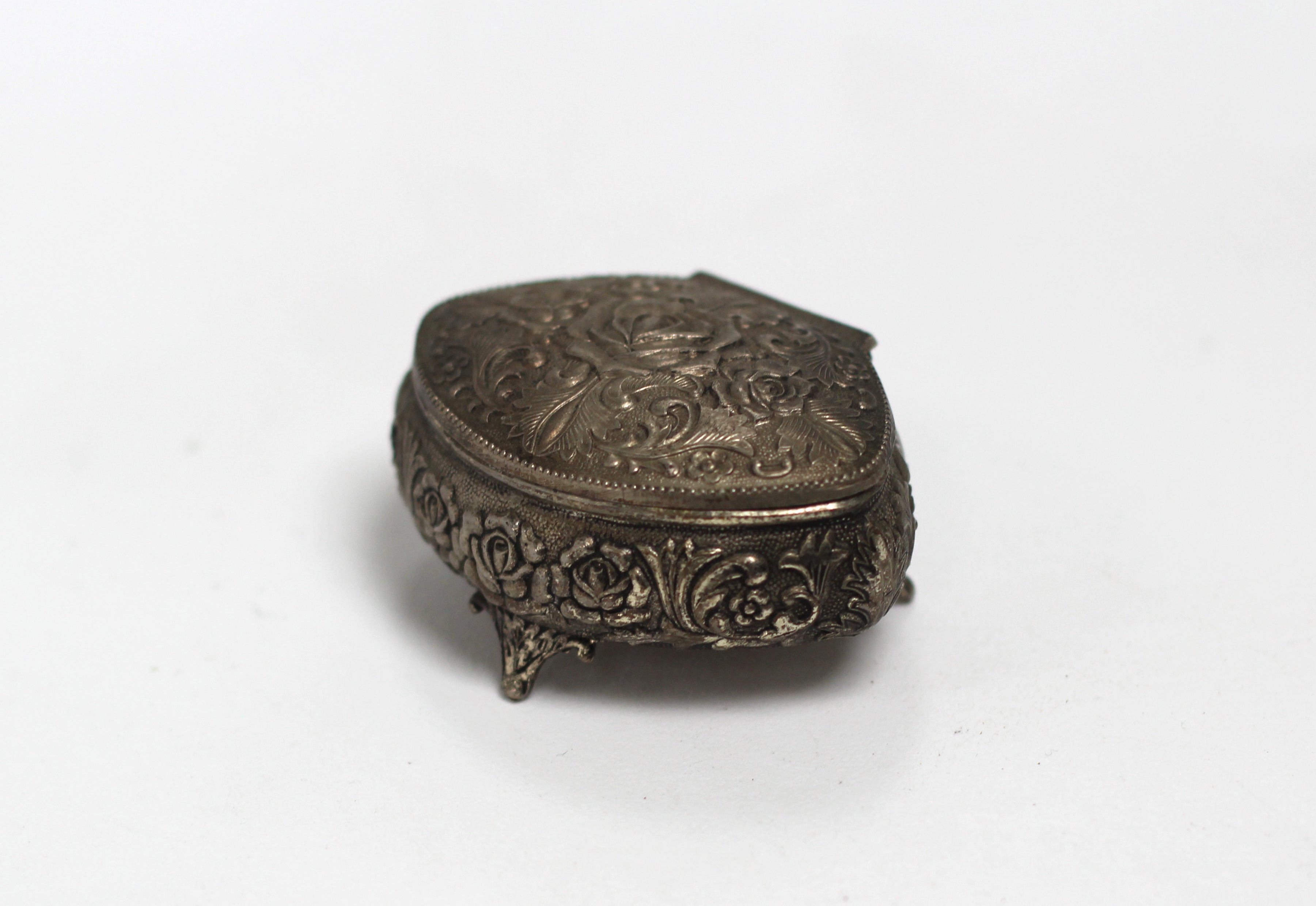 Antique Silver Roses Jewelry Box