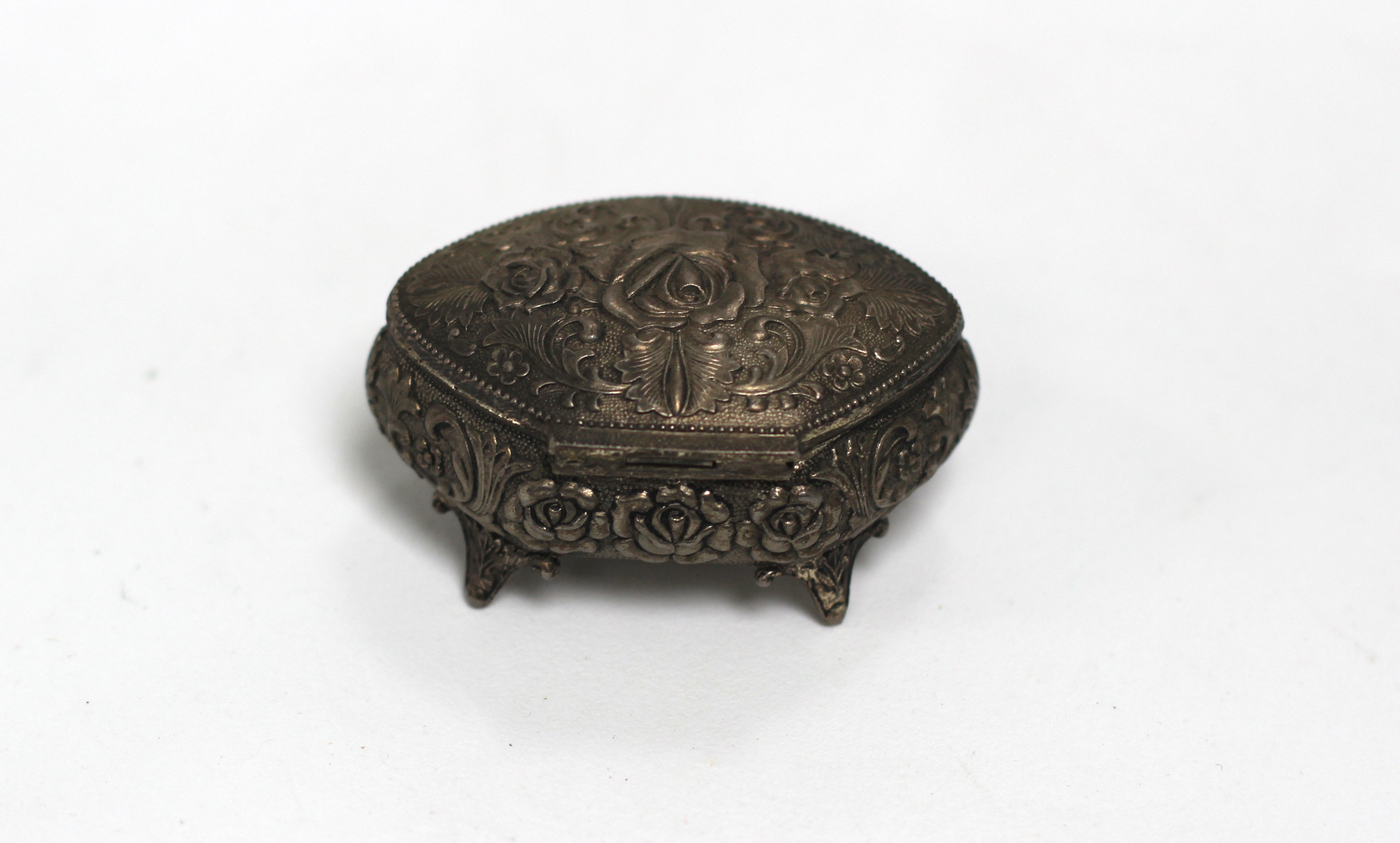 Antique Silver Roses Jewelry Box