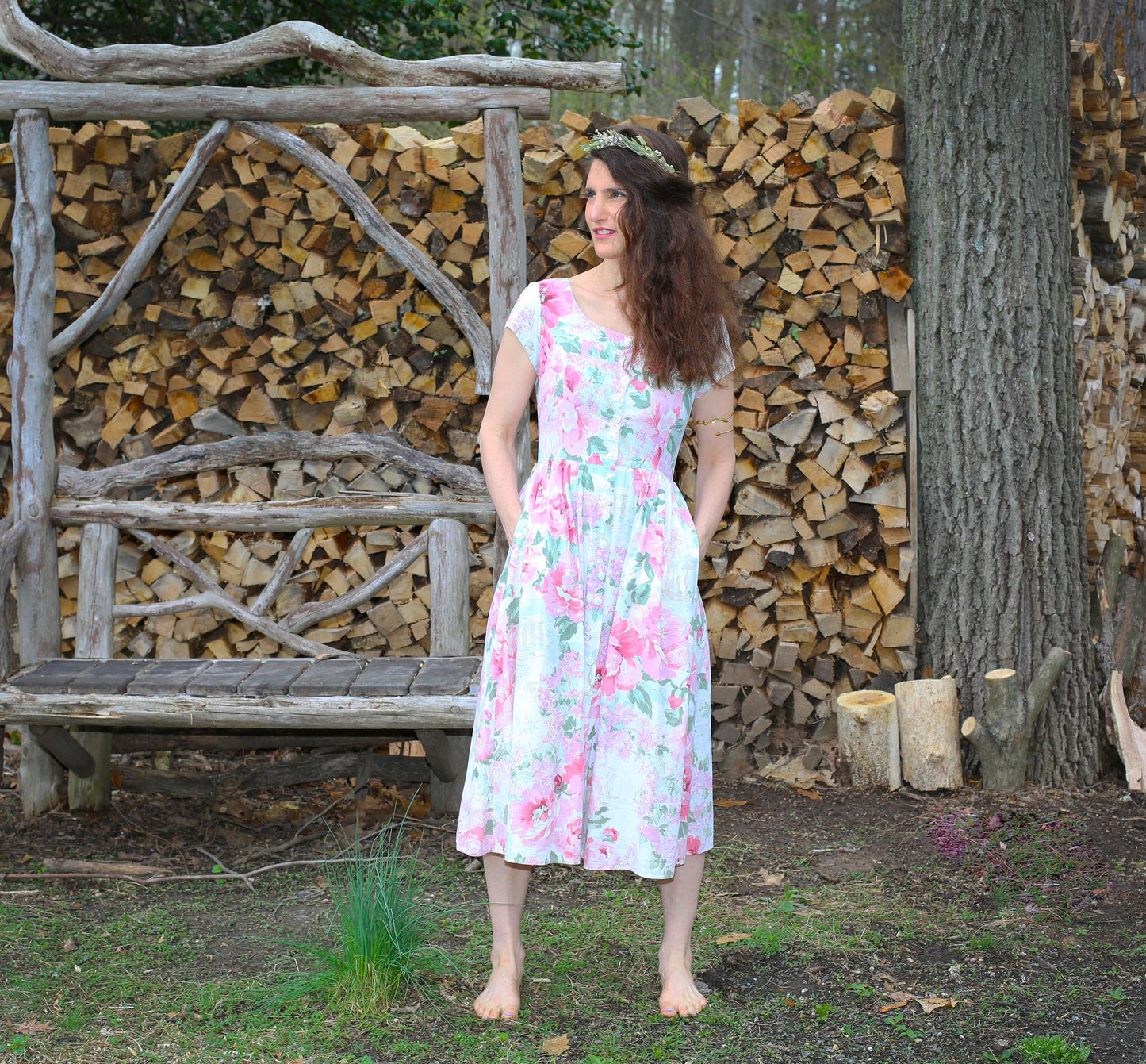 Vintage White Pink Floral Carol Anderson Dress