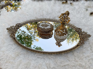 Antique Floral Filigree Mirror Tray