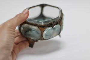 Antique French Victorian blue tuft Jewelry Box