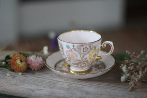 Vintage Pink Floral Plant Tuscan Tea Cup Set