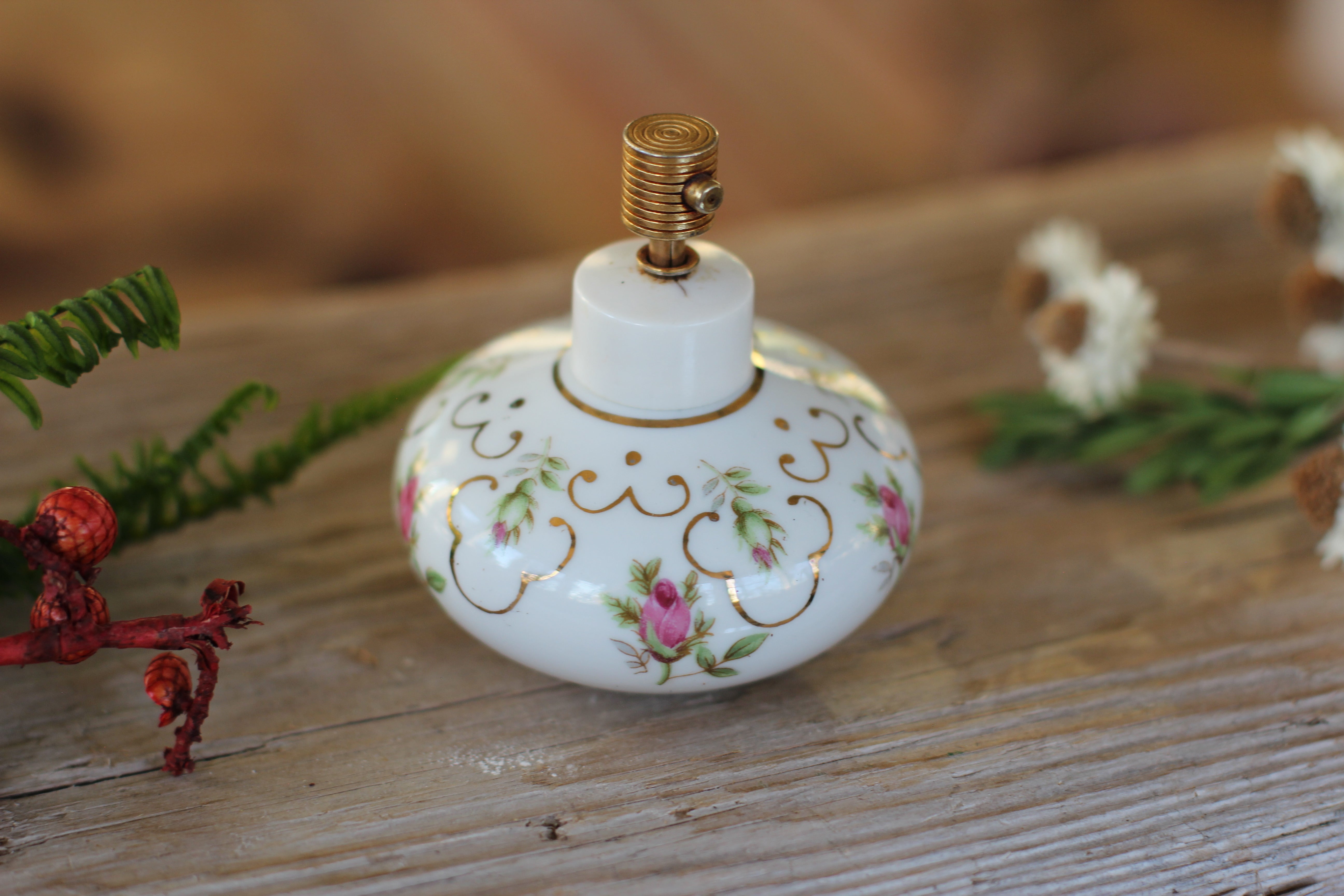 Antique Irice Floral Porcelain Perfume Bottle