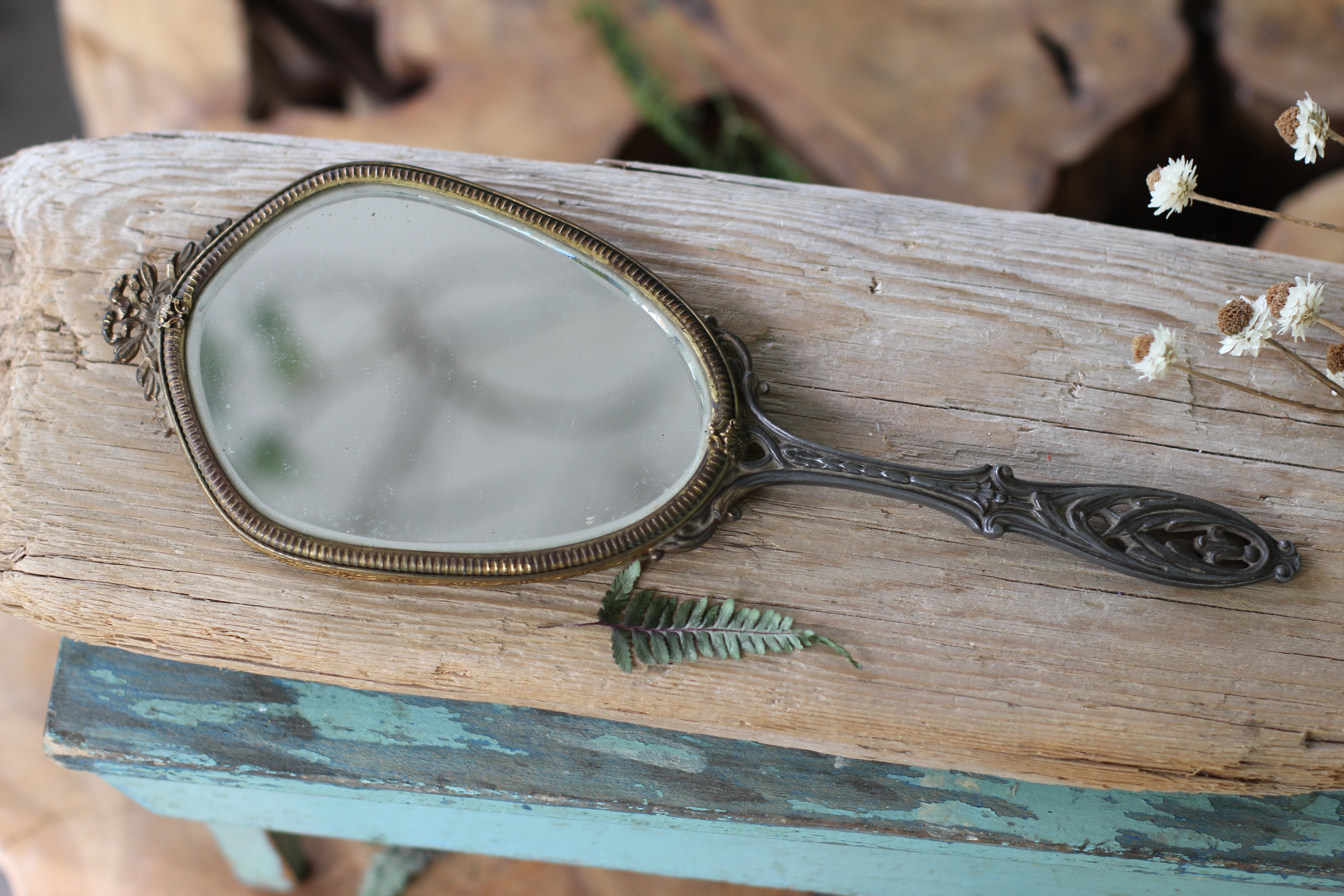 Antique Seashell Nautical Hand Mirror