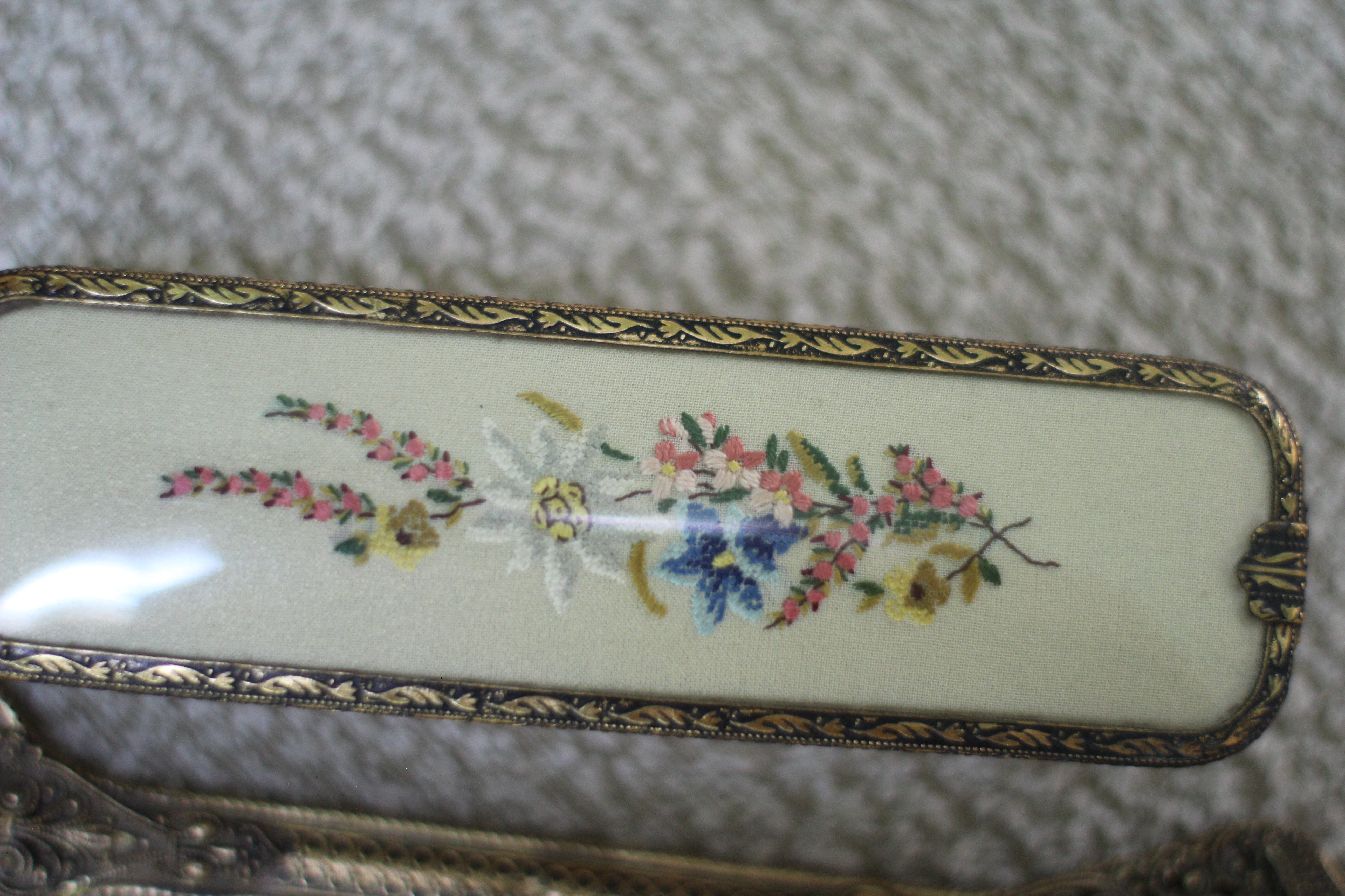 Antique Floral Needlepoint Vanity Set