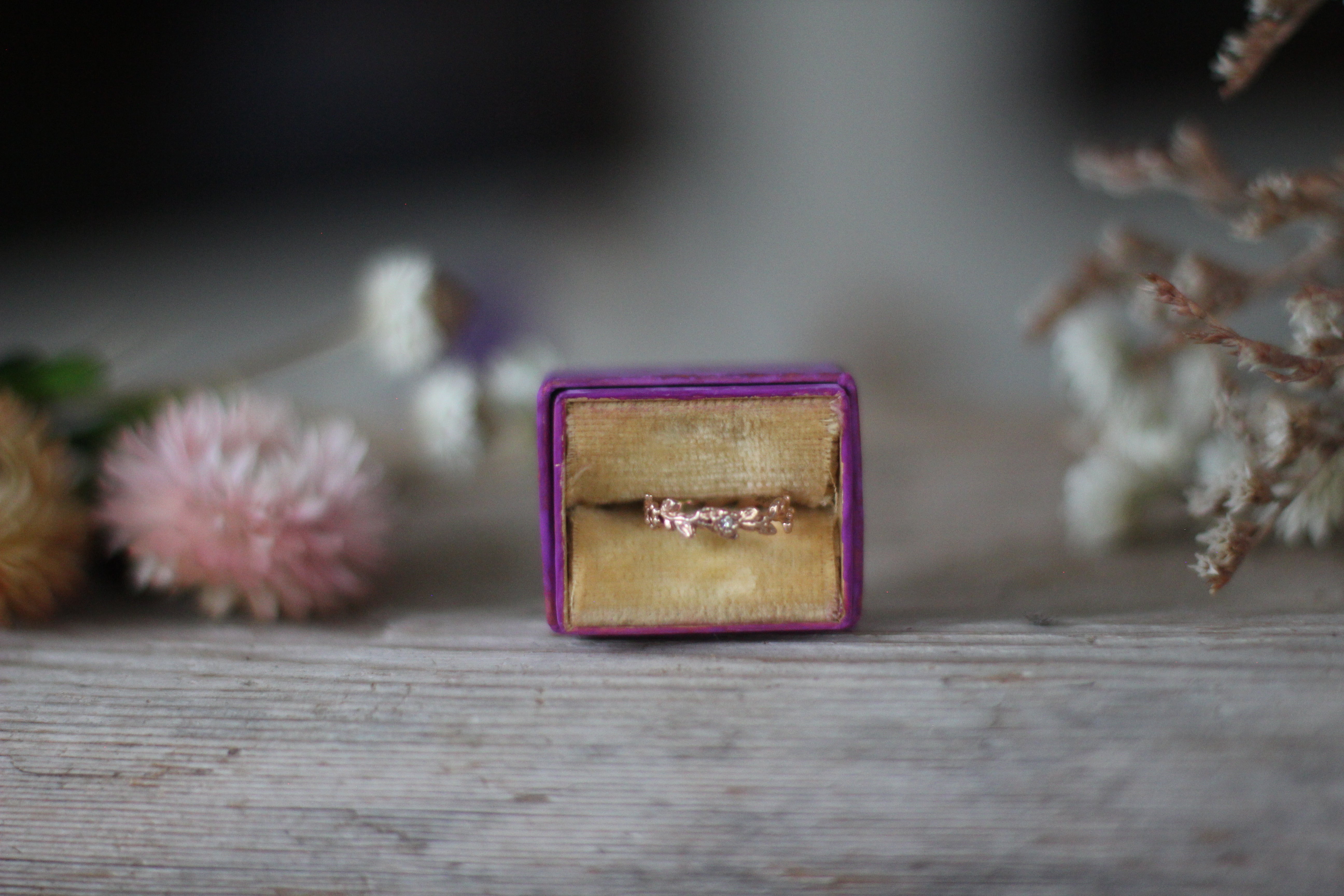 Antique Rustic Fuchsia Cardboard Ring Box