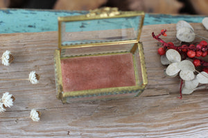 Vintage Peach Velvet Interior Stylebuilt Glass Jewelry Box