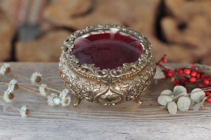 Antique Rounded Bronze Glass Jewelry Box
