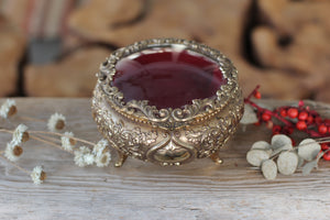 Antique Rounded Bronze Glass Jewelry Box