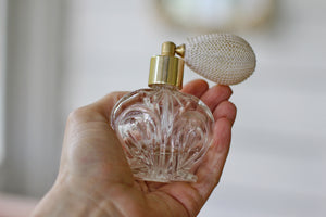 Vintage Clear Glass White Pump Atomizer Bottle