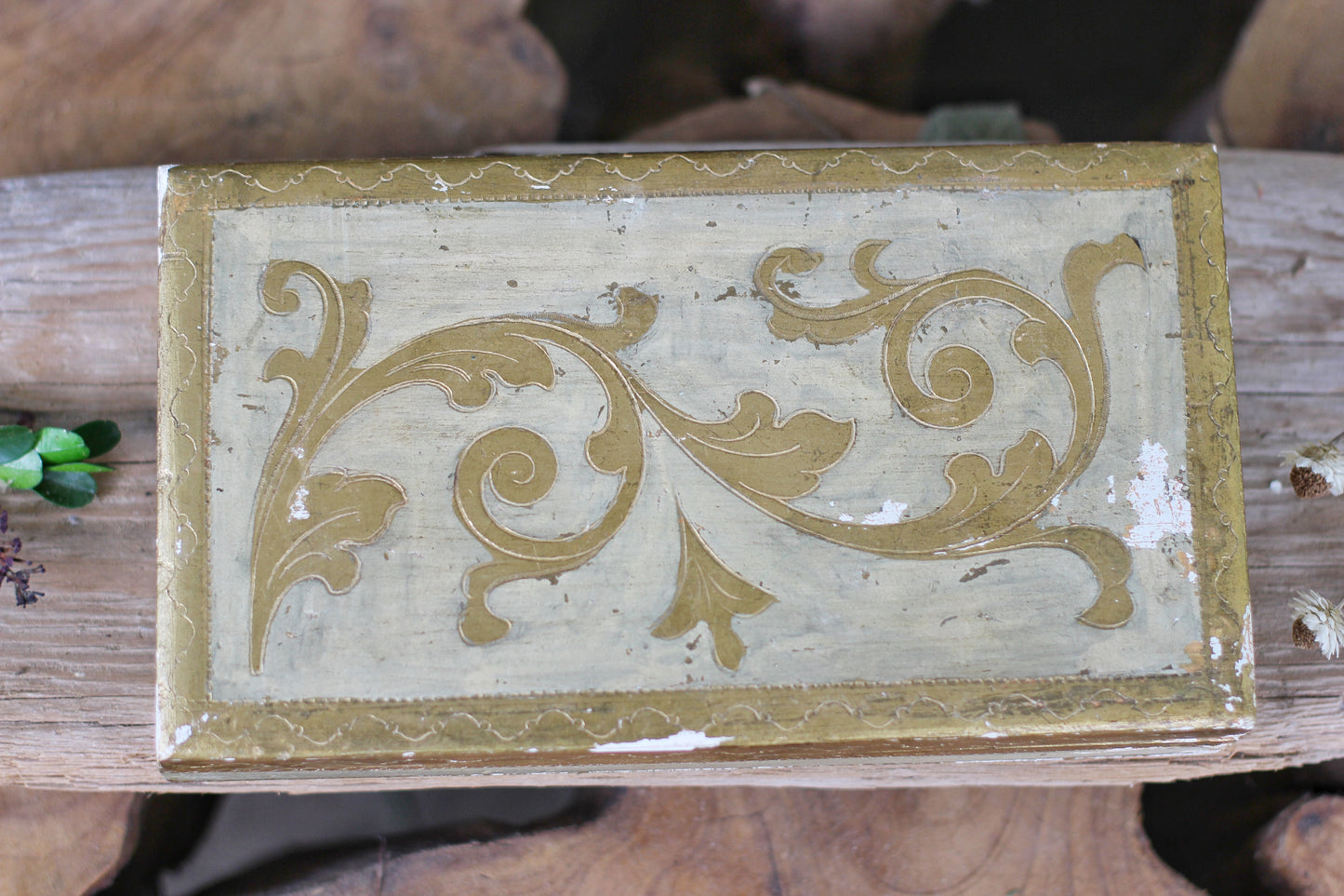 Antique Cream & Gold Florentine Jewelry Box