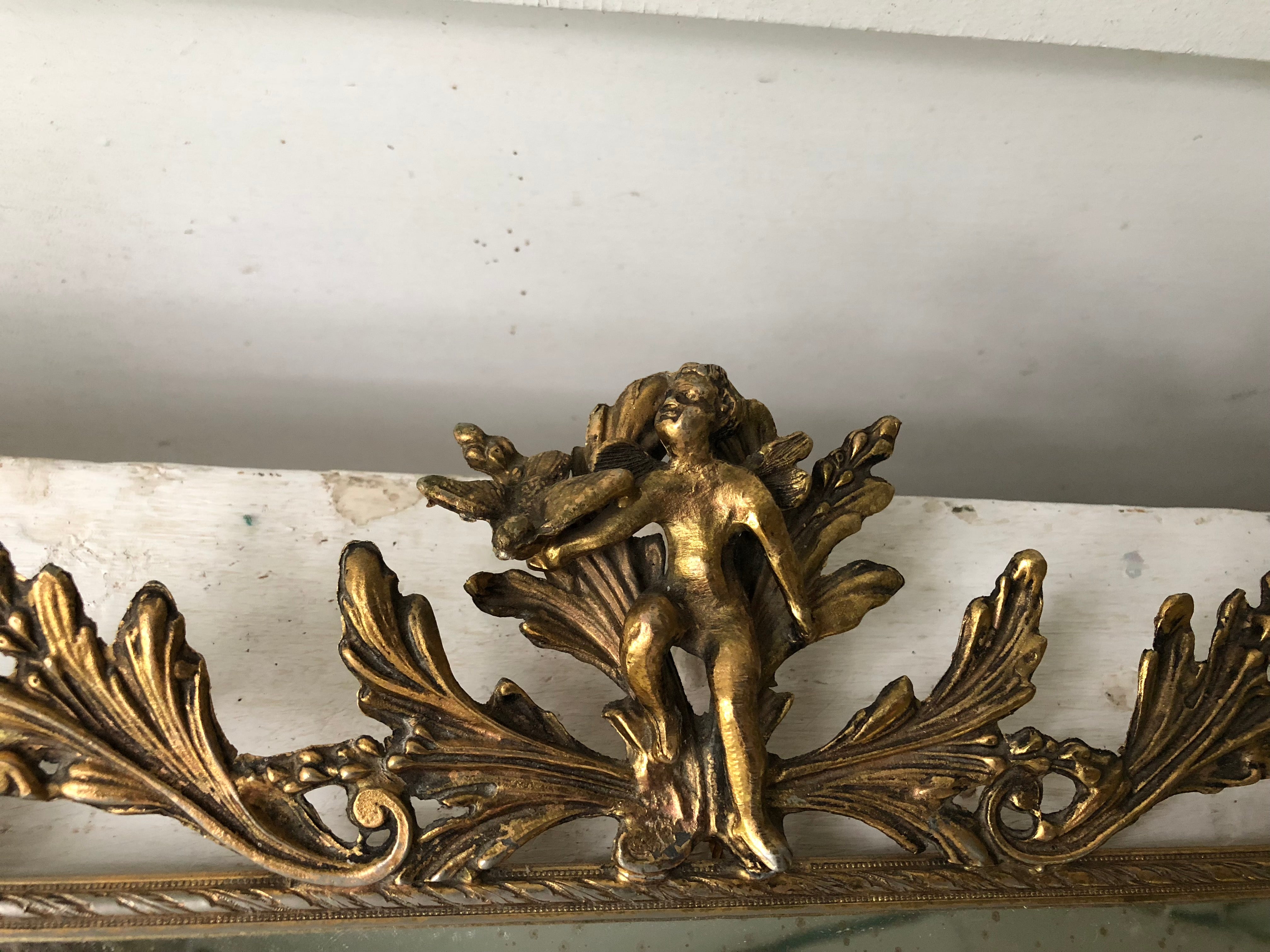 Antique Large Angels Vanity Mirror Tray
