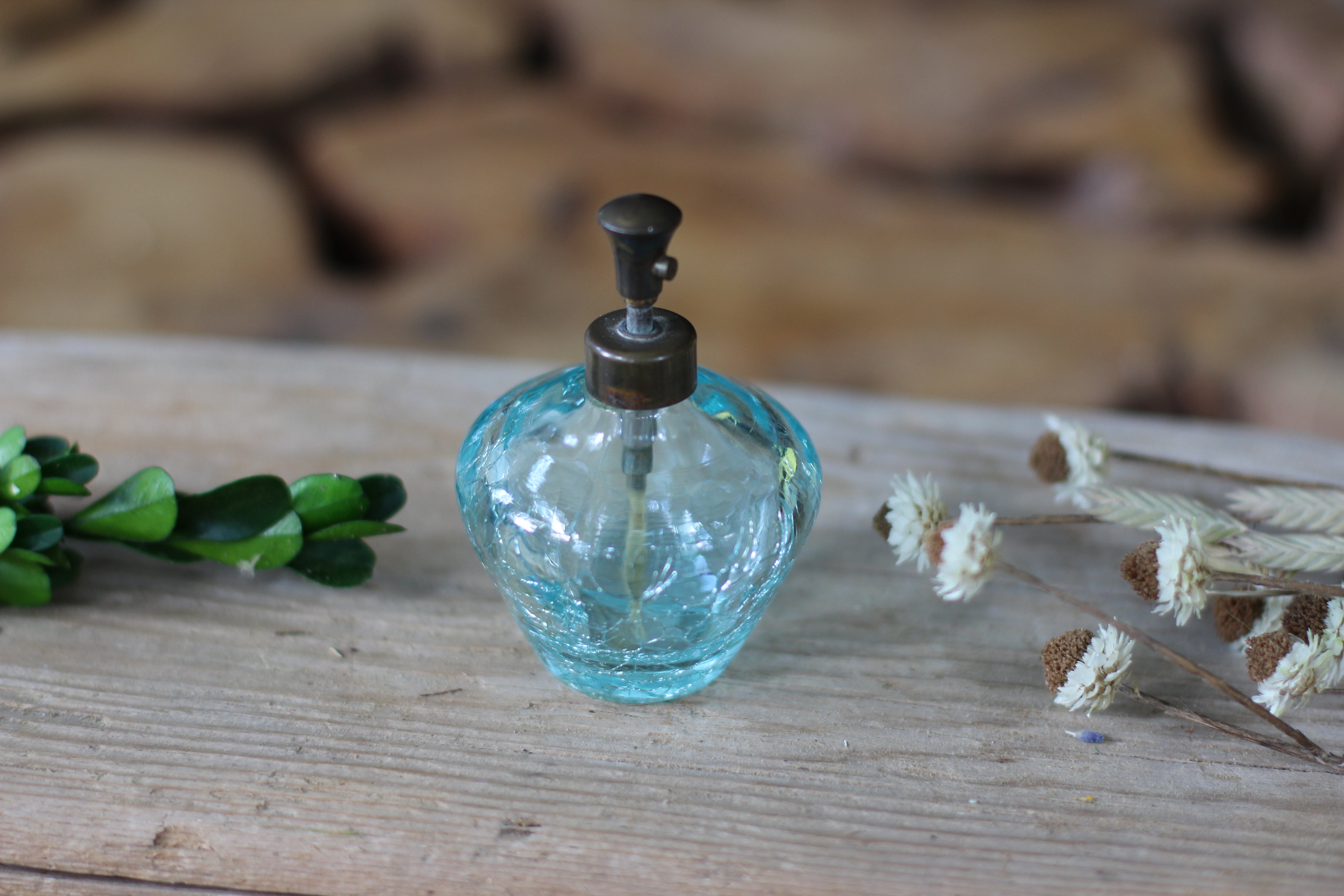 Antique Crackled Light Blue Perfume Bottle