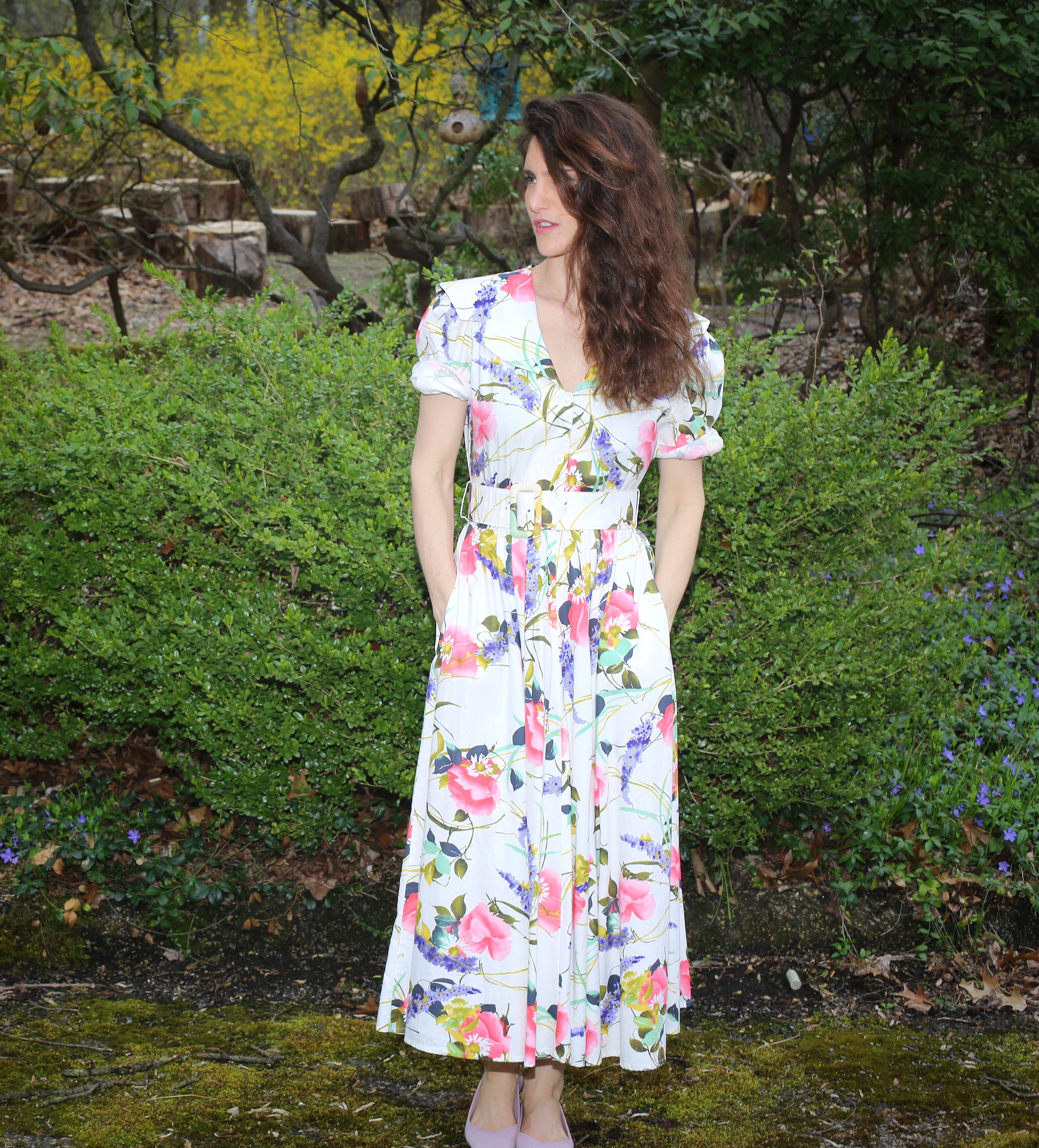 Vintage White Pink Floral Carol Anderson Dress