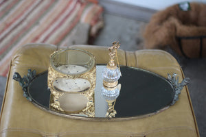 Antique Floral Silver Tone Mirror Tray