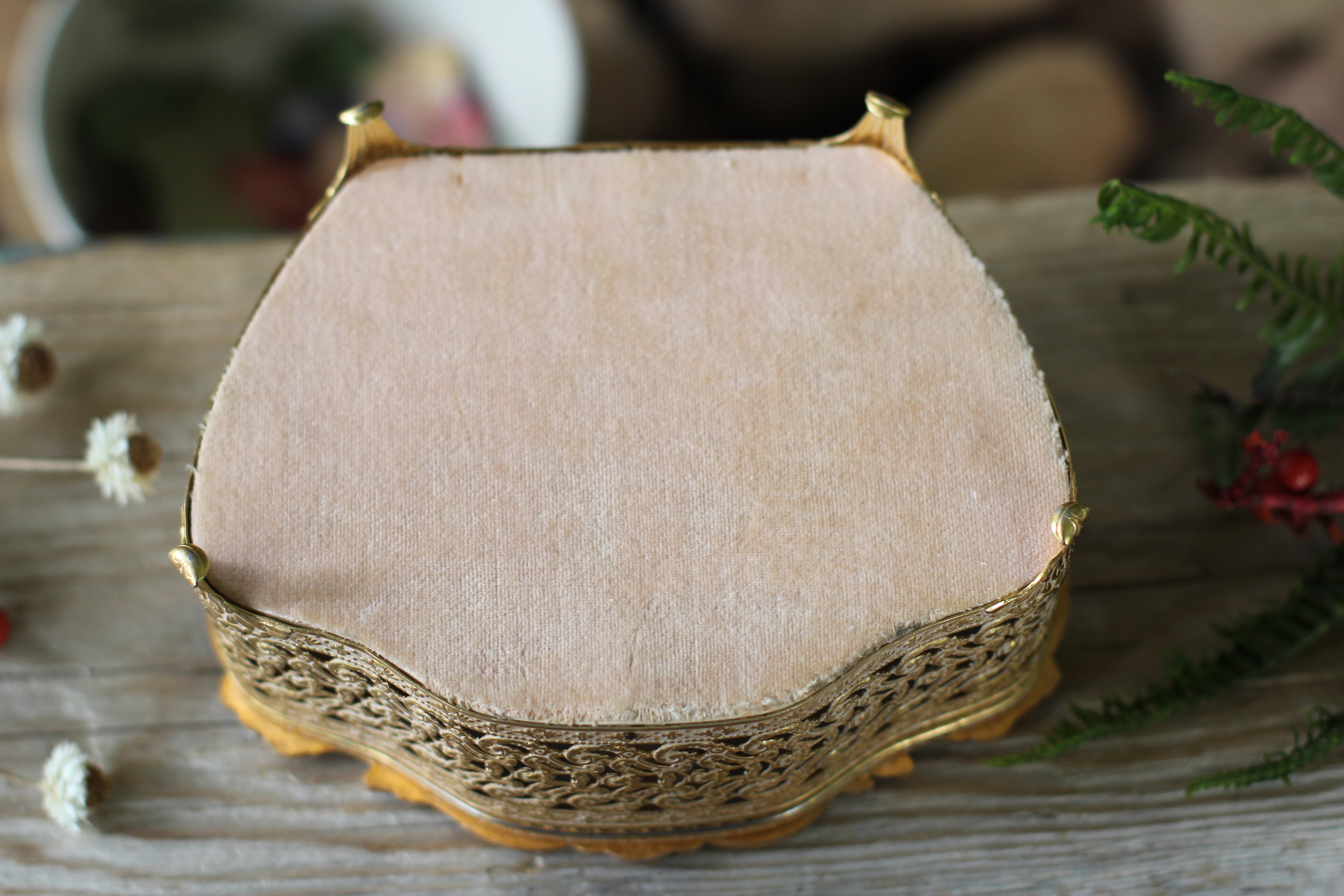 Antique Gilded Gold Filigree Jewelry Box