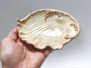 Antique Hampshire Pottery Seashell Porcelain Dish / Tiny Tray