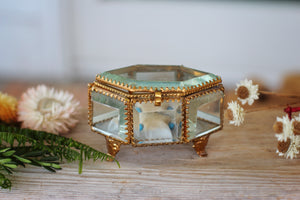 Antique French Victorian Blue Tufted Padding Jewelry Box