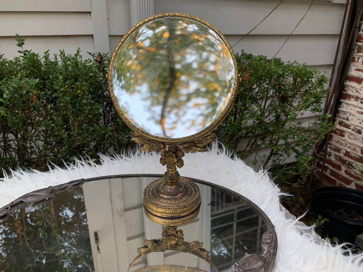 Vintage Floral Standing Vanity Mirror 2 Sided Magnifier