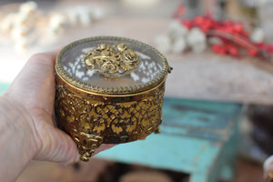 Vintage Ormolu Filigree Roses  Jewelry Box