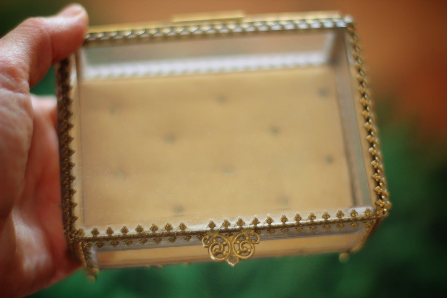 Vintage Tufted Glass Jewelry Box