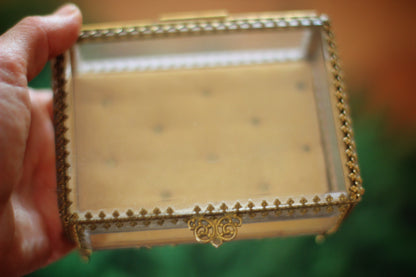 Vintage Tufted Glass Jewelry Box