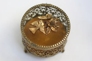 Antique Floral Dogwood Bird Jewelry Box