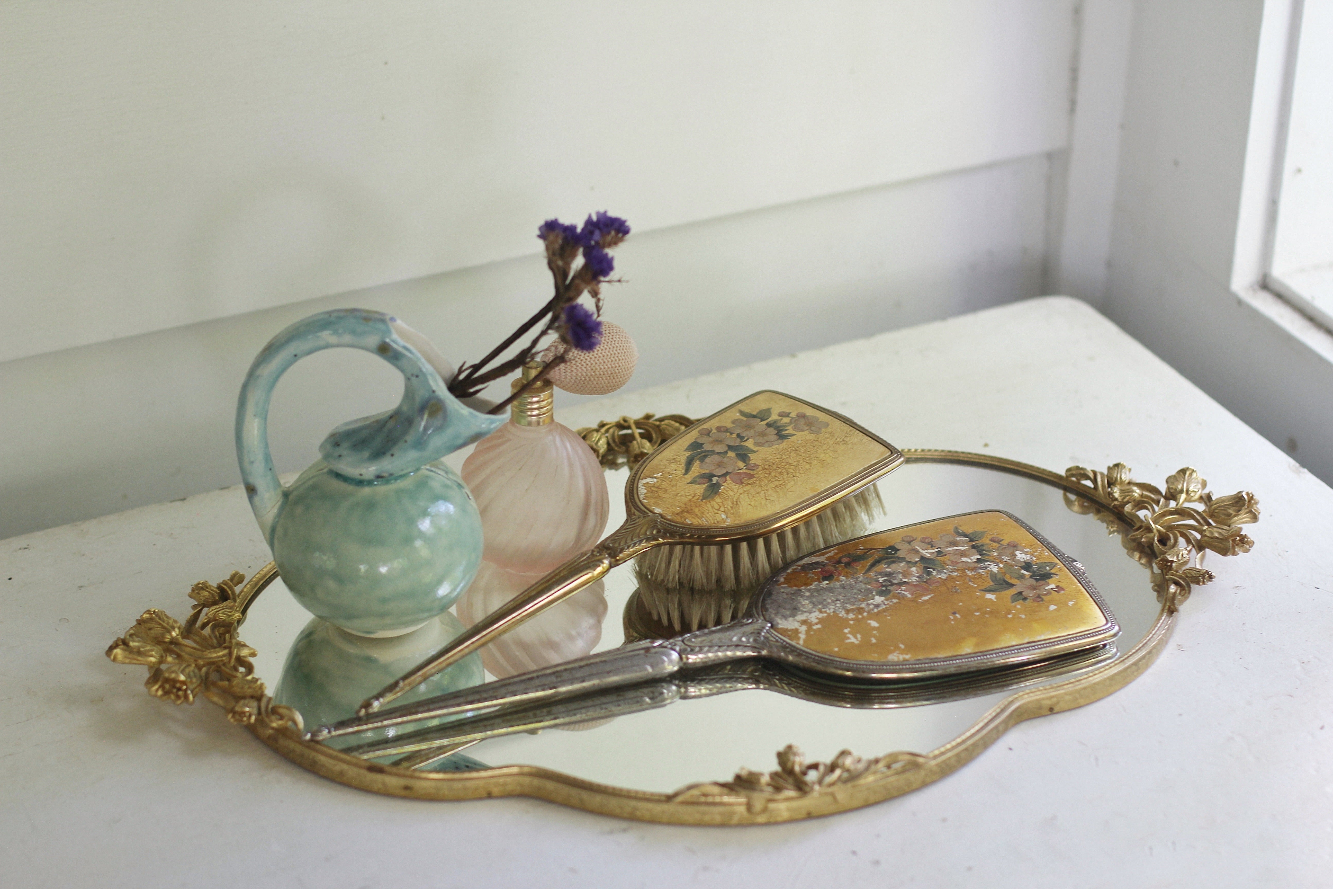 Antique Bronze Floral Vanity Set