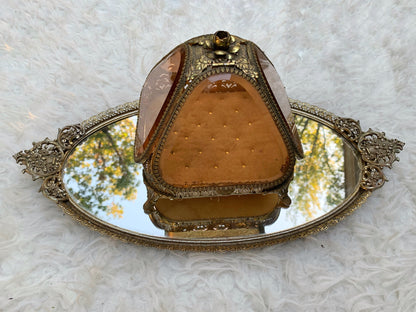 Antique Floral Filigree Mirror Tray