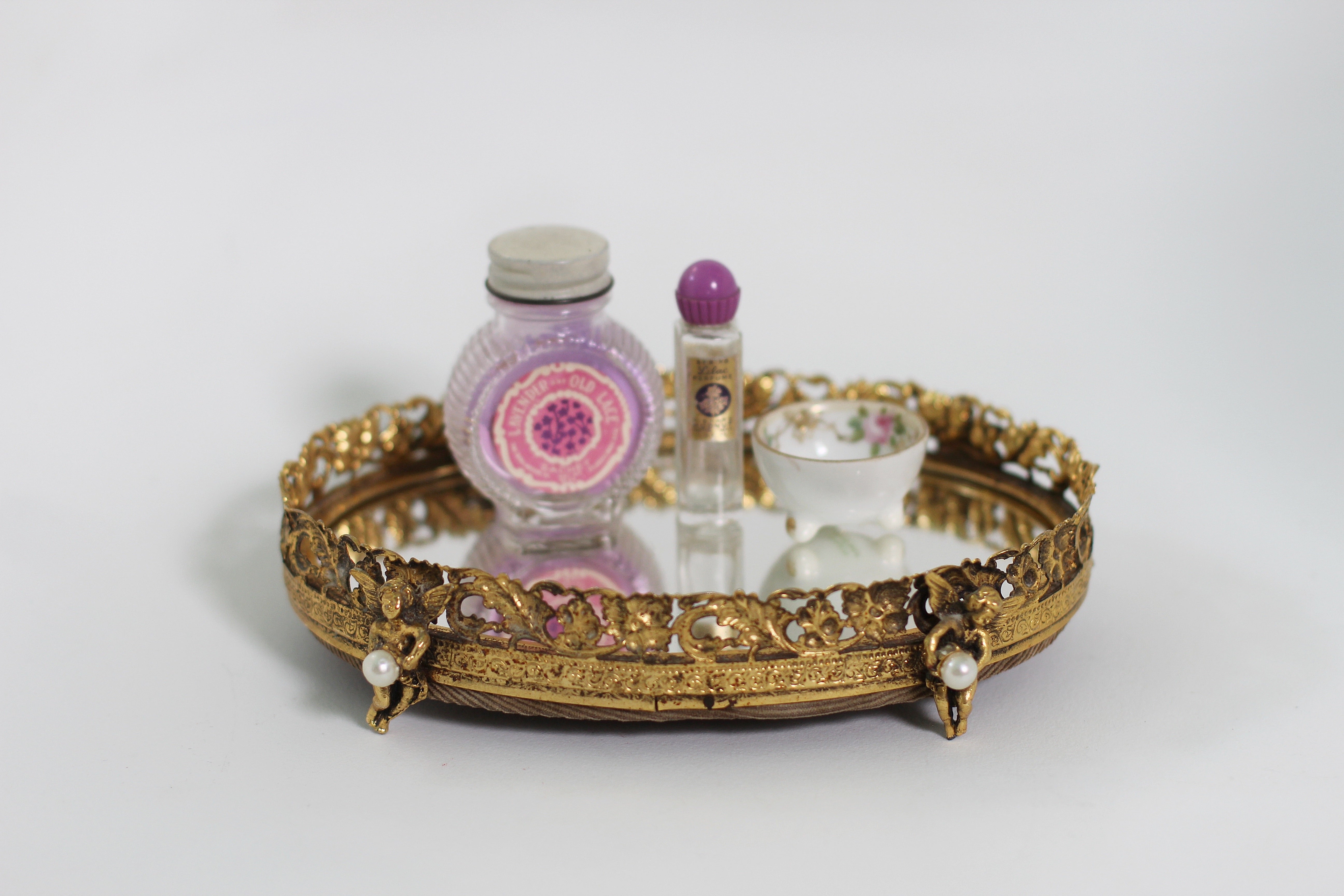 Antique Small Angels / Cherubs Vanity Mirror Tray